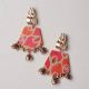 Orange Printed Floral Trishul Charm Earrings